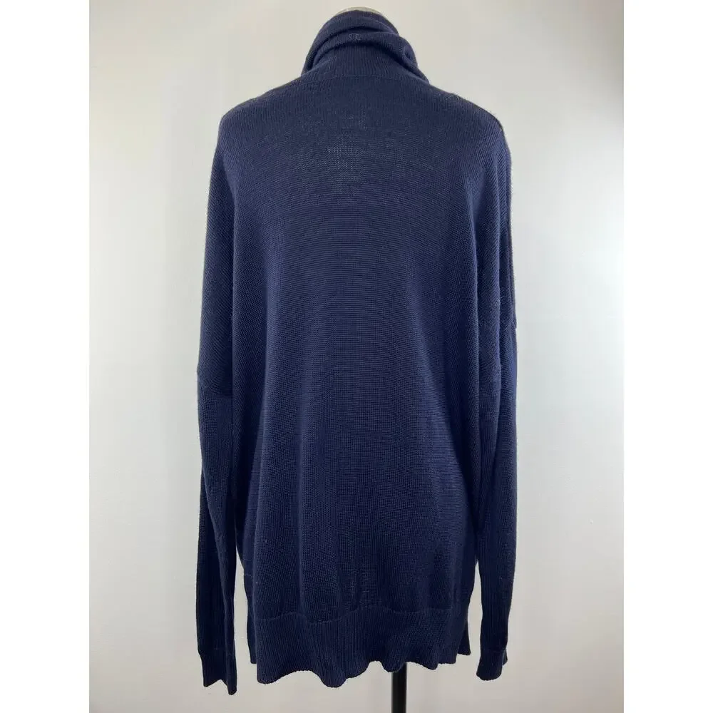 Icebreaker NOVA Navy Blue Drawstring Cowl Neck Merino Wool Sweat Sweater S Small